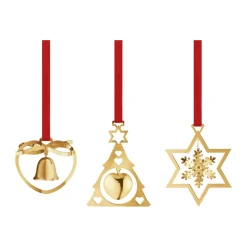 Juldekorationer & Julpynt-Georg Jensen 2024 års miniatyrmobil 3 delar, Guldpläterat