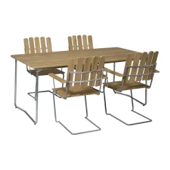 Utebord·Matbord Utomhus|Matbord Utomhus-Grythyttan Stålmöbler A2 fåtölj, Ek olja-varmförzinkat stativ