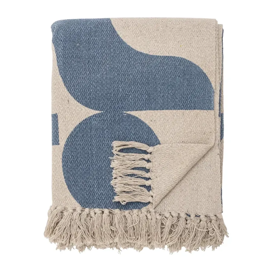 Bomullsplädar & Bomullsfiltar-Bloomingville Agno bomullspläd 130x160 cm, Beige-blå