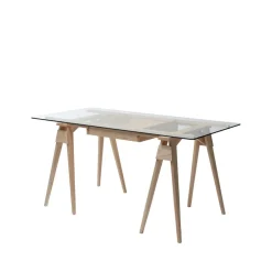 Skrivbord-Design House Stockholm Arco skrivbord, ek klarlack, inkl. låda, glasskiva