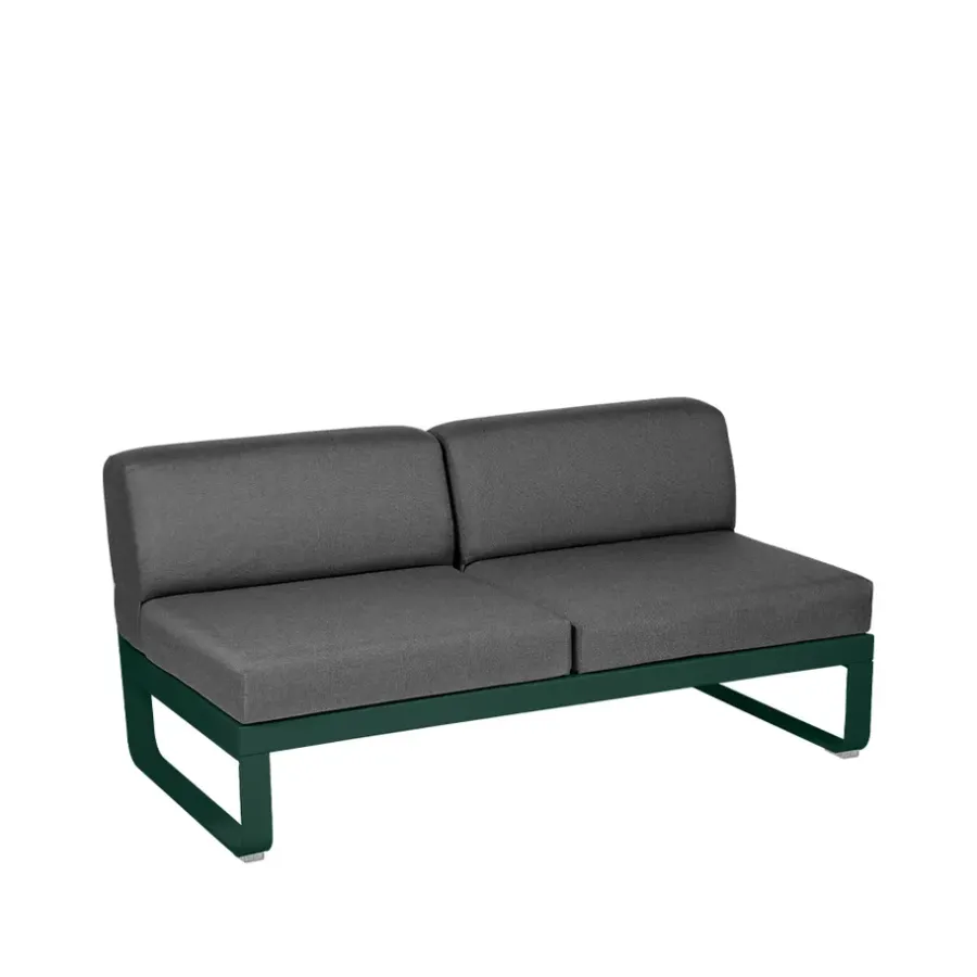 Balkongmöbler·Balkongsoffor|Balkongsoffor-Fermob Bellevie Central modulsoffa, 2-sits cedar green, graphite grey dyna