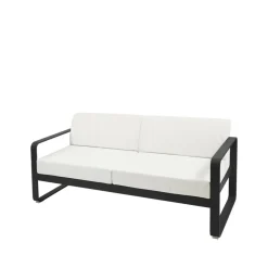 Balkongmöbler·Balkongsoffor|Balkongsoffor-Fermob Bellevie 2-sits soffa, Liquorice, off-white dyna