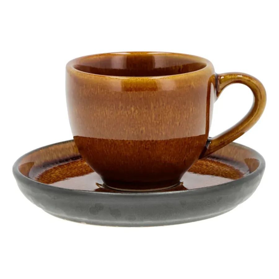 Glöggmuggar|Espressokoppar-Bitz espressokopp med fat 7 cl, Amber-svart