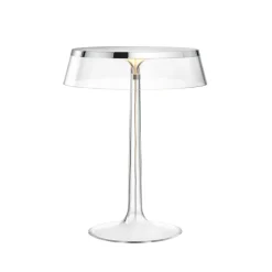 Fönsterlampor|Bordslampor-Flos Bon Jour T bordslampa, Chrome-transparent skärm