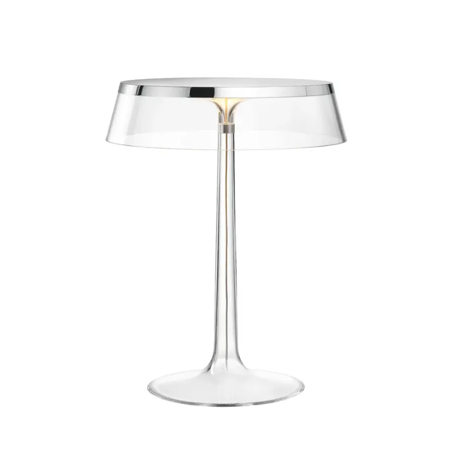 Fönsterlampor|Bordslampor-Flos Bon Jour T bordslampa, Chrome-transparent skärm