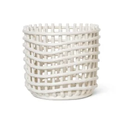 Förvaringskorgar-Ferm Living Ceramic flätad korg Ø23,5 cm, Off white