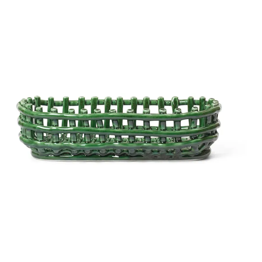 Förvaringskorgar-Ferm Living Ceramic flätad korg oval 15x30 cm, Emerald Green