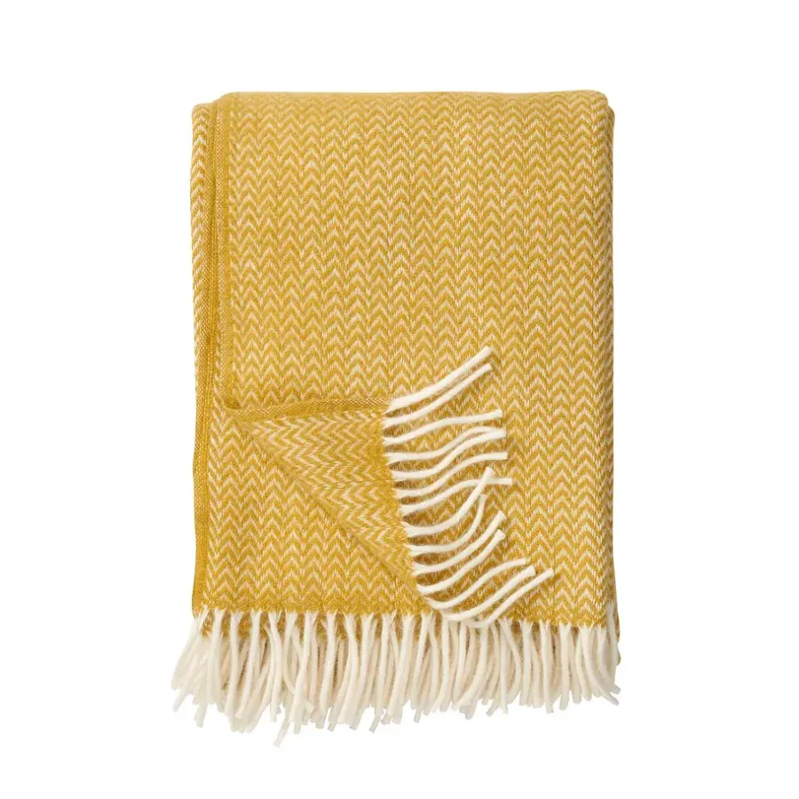 Ullplädar & Ullfiltar-Klippan Yllefabrik Chevron ullpläd, Gul