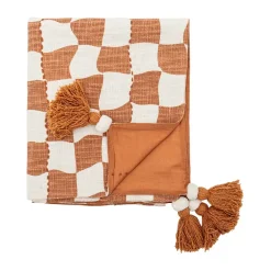 Bomullsplädar & Bomullsfiltar-Bloomingville Chola pläd bomull 150x130 cm, Brun