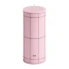Ljus-HAY Column Candle blockljus small 15 cm, Light pink-bordeaux grid