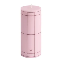 Ljus-HAY Column Candle blockljus small 15 cm, Light pink-bordeaux grid