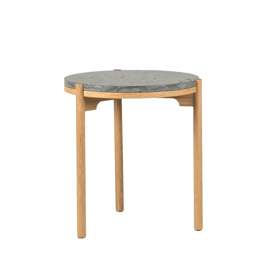 Avlastningsbord & Sidobord-Mavis Dondo sidobord vitpigmenterad ek Ø45 cm, Slipad kalksten