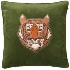 Embroidered Tiger kuddfodral 50x50 cm, Cactus green^Chhatwal & Jonsson New