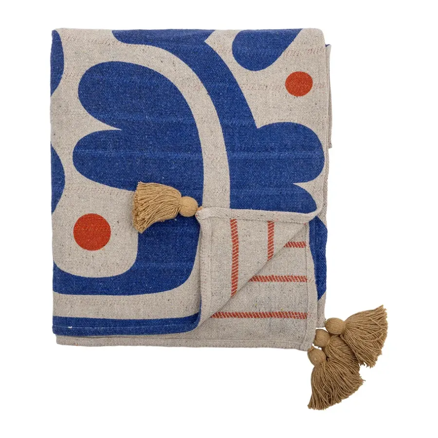 Bomullsplädar & Bomullsfiltar-Bloomingville Eviaya pläd 130x160 cm, Blå