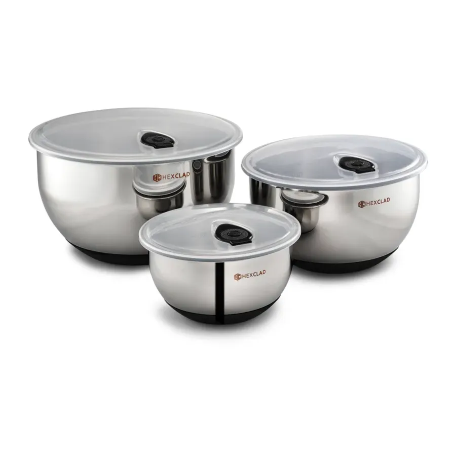 mix- och förvaringsskål med lock 3 delar, Silver^Hexclad Hot