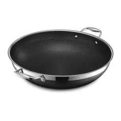 Wokpannor-Hexclad wokpanna med lock hybrid Ø36 cm, Rostfritt stål-svart