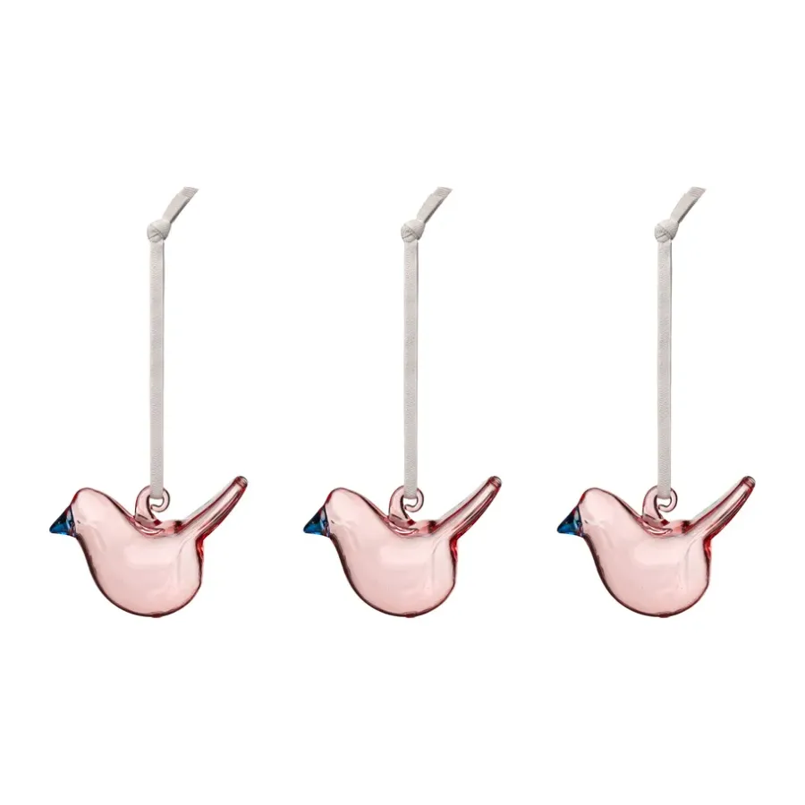 Påskdekorationer & Påskpynt-Iittala glasfågel, Rosa, mini, 3-pack