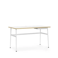 Skrivbord-Normann Copenhagen Journal skrivbord, vit laminat, vita stålben och låda