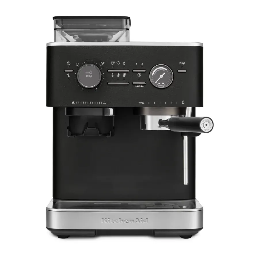 Testvinnare|Kaffemaskiner-KitchenAid halvautomatisk espressomaskin med kvarn, Cast iron black