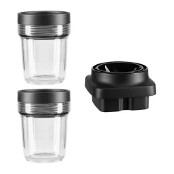 Tillbehör Köksmaskiner-KitchenAid K400+K150 behållare med lock+kniv 200 ml 2-pack, Transparent