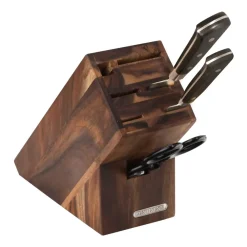 Knivförvaring|Knivblock-Continenta Knivblock akacia för 5 knivar, bryne och sax, 9,5x22 cm