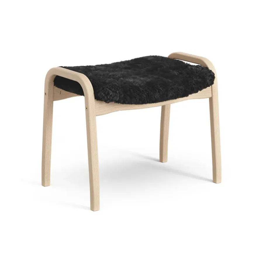Lamini fotpall till barn lackad bok/fårskinn, Black (svart)^Swedese New