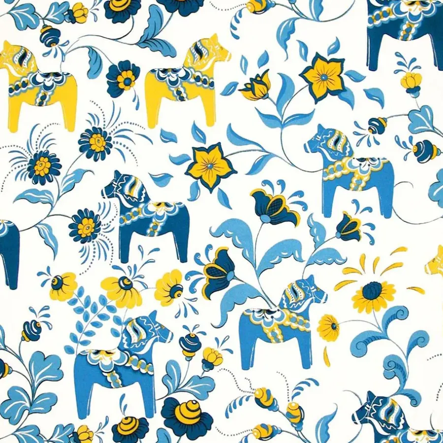 Tyger & Metervaror-Arvidssons Textil Leksand tyg, blå-gul