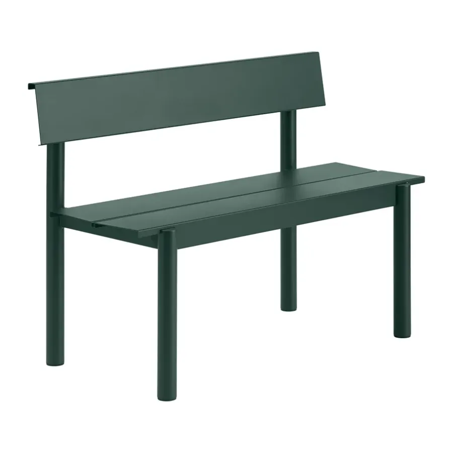 Linear Steel bänk med ryggstöd, Dark green, 110x34 cm^Muuto Discount