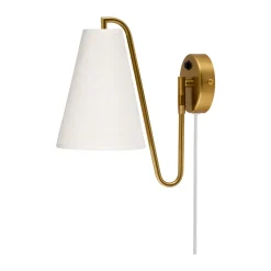 Läslampor|Vägglampor-Globen Lighting Lou vägglampa, Bouclé vit-borstad mässing