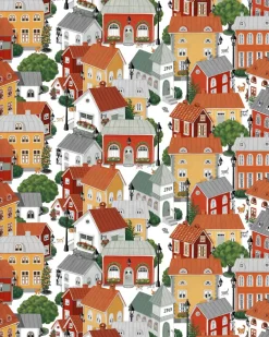 Lyckeby blommar tyg, Röd-orange^Arvidssons Textil Hot