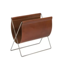 Tidningsförvaring-OX Denmarq Maggiz tidningsställ, cognac, rostfritt stål