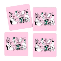 Moomin 80 glasunderlägg 9x9 cm 4-pack, Rosa^Opto Design Best