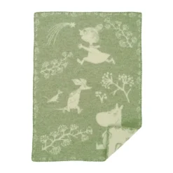 Barnfiltar|Barnfiltar-Klippan Yllefabrik Moomin winterland barnfilt 65x90 cm, Frost green
