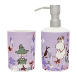Tandborsthållare-Moomin Arabia Mumin tvålpump och tandborstställ, Blomsterträdgård