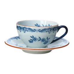 Kaffekoppar-Rörstrand Ostindia kopp med fat 16 cl presentförpackning, Blå-vit