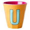 Barnmuggar|Plastmuggar-RICE melaminkopp medium bokstav U 30 cl, Apricot