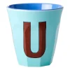 Barnmuggar|Plastmuggar-RICE melaminkopp medium bokstav U 30 cl, Mint