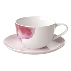 Kaffefat & Tefat-Villeroy & Boch Rose Garden kopp med fat, Rosa-vit