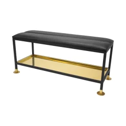 Skobänk 11, svart/mässing, svart läderdyna^Scherlin Clearance