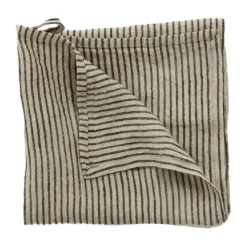 Stripe kökshandduk linne 45x65 cm, Svart-sand^Olsson & Jensen Clearance