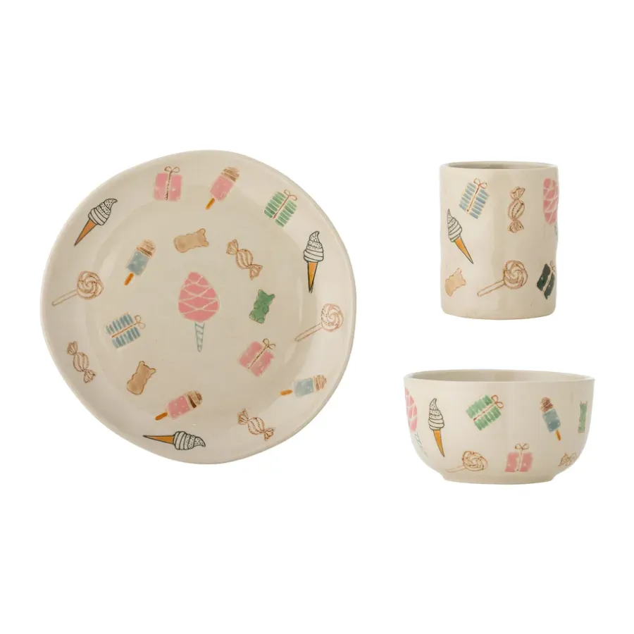 Serviser & Startset|Barnserviser-Bloomingville Sweets servisset 3 delar, Nature