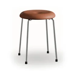 Taburett pall, Cognac läder-kromat stativ, 45 cm^Lammhults