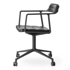 452 Swivel kontorsstol med hjul, Black aluminium-black leather^Vipp Discount