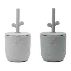 Barnmuggar-Done by deer Wally mugg med peekaboo sugrör 2-pack, Grey