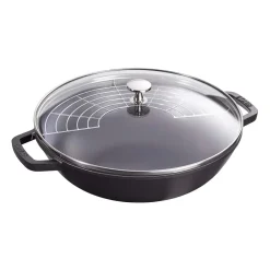 Wokpannor-STAUB Wok med glaslock Ø30 cm 4,4 L, Svart